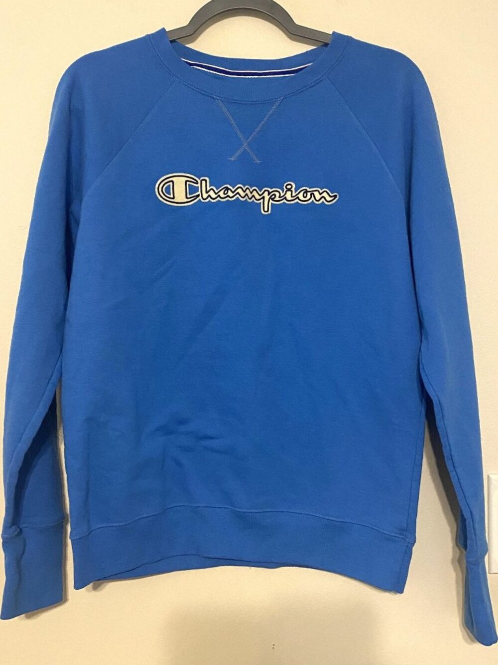 Men's Champion Royal Blue Logo Spell Out Crewneck Sweatshirt Size Medium